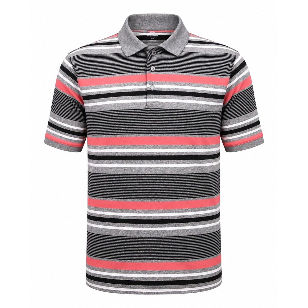 Red Rhino Men XL Polo Shirt Grey Striped Short Sleeve Casual Cotton Blend PO1769